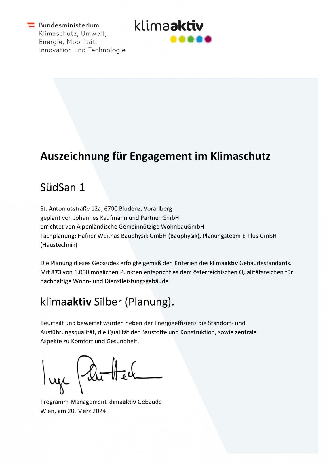 Auszeichnungen für Engagement im Klimaschutz - SüdSan Haus 19 und Haus 12a