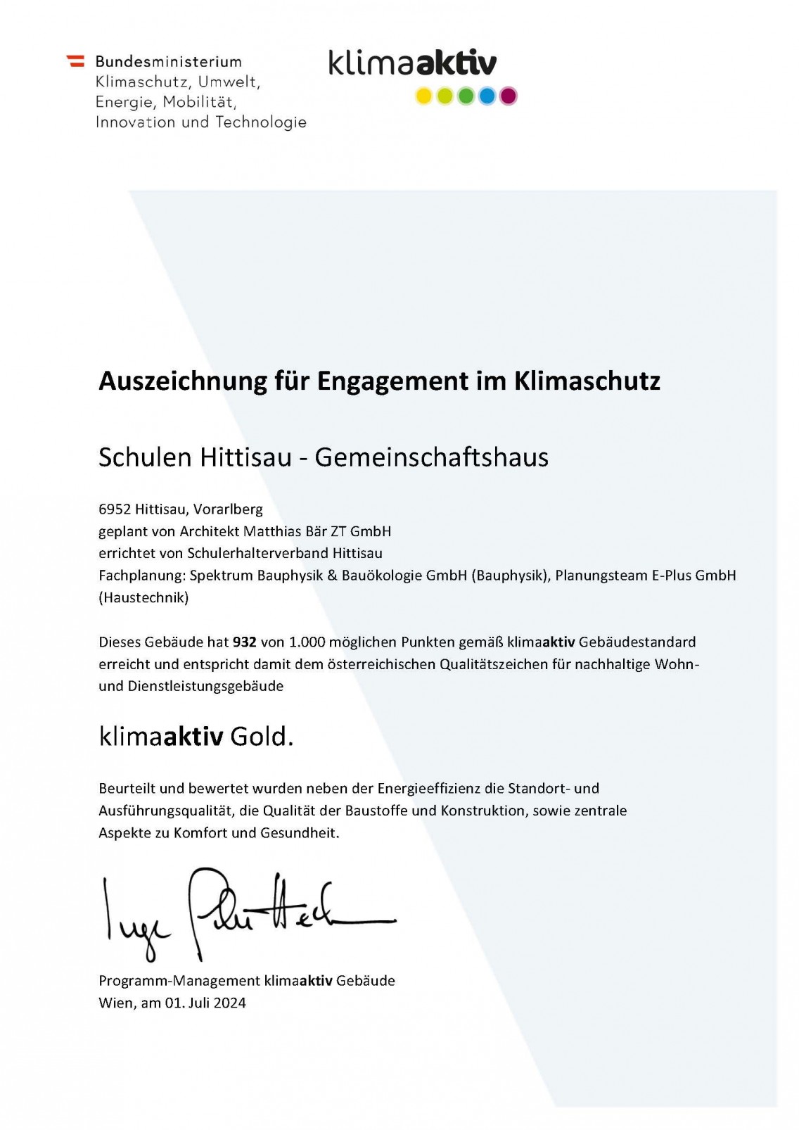 Auszeichnungen für Engagement im Klimaschutz - Schulen Hittisau